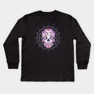 Sugar Skull TShirt Creepy Scary Spiderweb Halloween Shirt Kids Long Sleeve T-Shirt